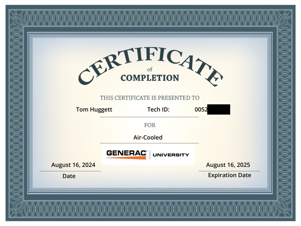 Generac Air-Cooled Certification — August 2024