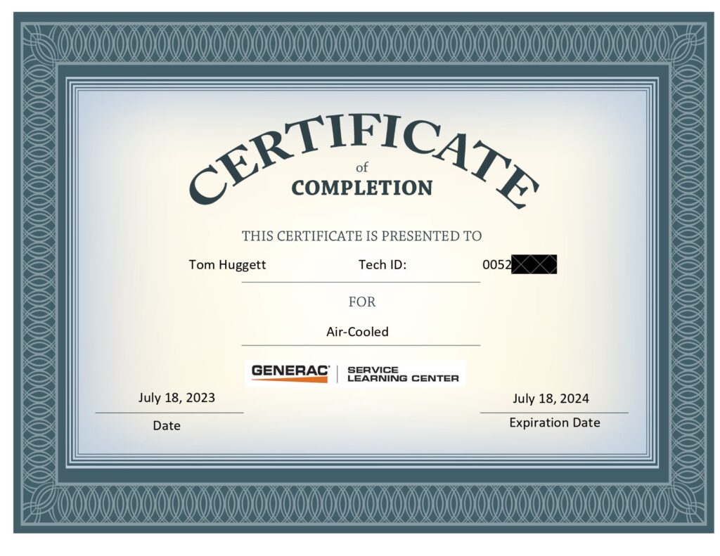 Generac Air-Cooled Certification — July 2023